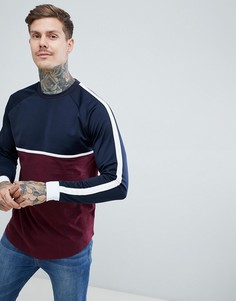 Свободный удлиненный лонгслив с контрастной кокеткой и асимметричным краем ASOS DESIGN - Темно-синий