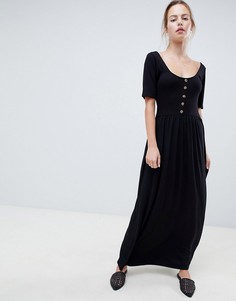 Платье макси из смешанной ткани с черепаховыми пуговицами ASOS DESIGN - Черный