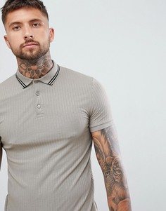 Удлиненная облегающая футболка-поло в рубчик с окантовкой ASOS DESIGN - Мульти