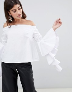 Эффектная блузка с широким вырезом Rare London - Белый