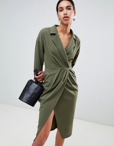 Платье-смокинг миди с плиссировкой ASOS DESIGN - Зеленый