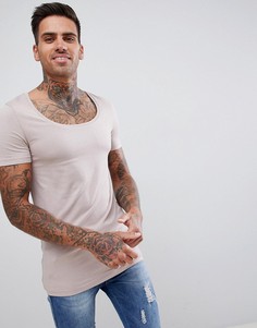 Бежевая футболка с глубоким овальным вырезом ASOS DESIGN - Розовый