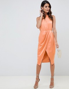 Атласное платье миди с запахом на юбке ASOS DESIGN - Оранжевый