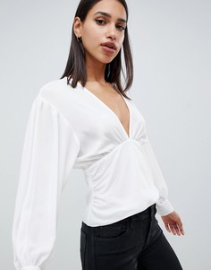Блузка с присборенной талией ASOS DESIGN - Белый