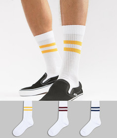 Набор из 3 пар носков в спортивном стиле с полосками ASOS DESIGN - Белый