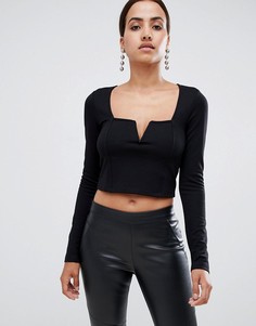 Облегающий лонгслив с квадратным вырезом и V-образным разрезом ASOS DESIGN - Черный