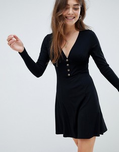Короткое приталенное платье в рубчик ASOS DESIGN - Черный