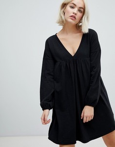 Хлопковое свободное платье с длинными рукавами ASOS DESIGN - Черный