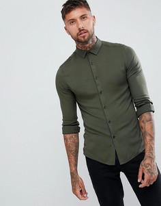 Облегающая рубашка цвета хаки из вискозы ASOS DESIGN - Зеленый