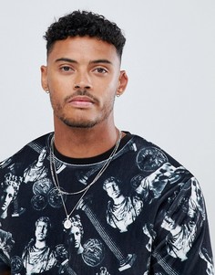 Свободная велюровая футболка с принтом ASOS DESIGN - Черный