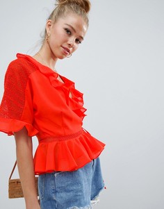 Топ с запахом и кружевными вставками ASOS DESIGN - Черный