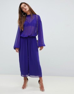Шифоновый комбинезон с пышными рукавами и завязкой на спине ASOS DESIGN - Рыжий