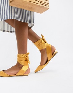 Балетки с острым носком и завязками ASOS DESIGN Libbie - Желтый