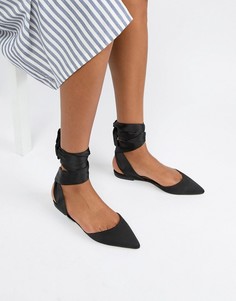 Балетки с острым носком и завязками ASOS DESIGN Libbie - Черный