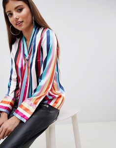 Блузка в полоску с глубоким вырезом и бантом ASOS DESIGN - Мульти