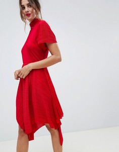 Плиссированное платье миди с высоким воротником ASOS DESIGN - Красный
