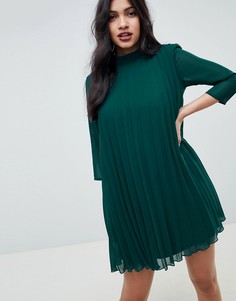 Плиссированное платье-трапеция мини ASOS DESIGN - Зеленый