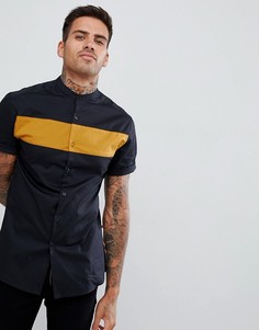 Черная приталенная рубашка со вставкой горчичного цвета ASOS DESIGN - Желтый