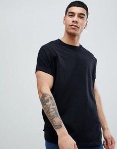 Черная удлиненная оversize-футболка с отворотами на рукавах ASOS DESIGN - Черный