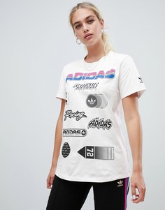 Белая футболка с принтом логотипов adidas Originals Aa-42 Motorcross Wide - Белый