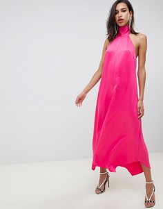 Атласный комбинезон с завязкой на шее и асимметричным краем ASOS DESIGN - Розовый