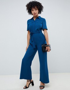Комбинезон с мягкими штанинами клеш и ремнем ASOS DESIGN - Синий