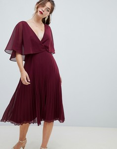 Платье миди с плиссированной юбкой и расклешенными рукавами ASOS DESIGN - Красный