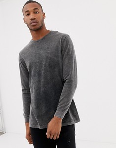 Свободный длинный лонгслив с эффектом кислотной стирки ASOS DESIGN - Серый