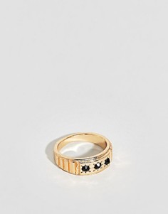 Золотистое кольцо-печатка с черными камнями в винтажном стиле ASOS DESIGN - Золотой