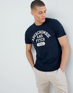 Темно-синяя футболка с принтом и овальным вырезом Abercrombie & Fitch - Темно-синий