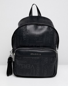 Черный рюкзак с повторяющимся принтом логотипа Versace Jeans - Черный