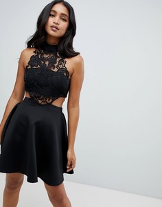 Короткое приталенное платье с высоким воротом и кружевом ASOS DESIGN - Черный