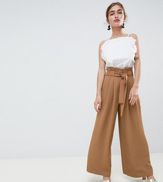Брюки с широкими штанинами и завышенной талией River Island Petite - Бежевый