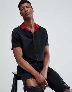 Черная рубашка с отложным воротником и леопардовым принтом ASOS DESIGN - Черный