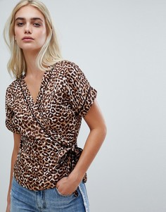 Блузка с леопардовым принтом и запахом Pieces - Мульти