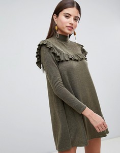 Платье-джемпер с длинными рукавами и оборкой AX Paris - Зеленый