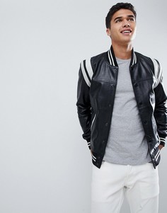 Кожаная университетская куртка со вставками Barneys Originals - Черный