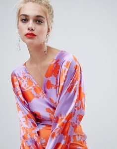 Блузка с цветочным принтом и запахом River Island - Фиолетовый