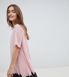 Платье мини с плиссировкой и кружевным краем ASOS DESIGN Petite - Розовый