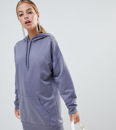 Синее oversize-платье с капюшоном Boohoo Petite - Серый