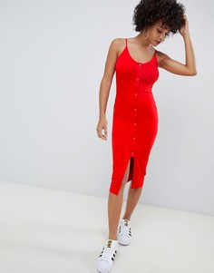 Платье миди на кнопках с овальным вырезом ASOS DESIGN - Красный