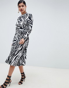Платье миди с принтом зебры и высоким воротником ASOS DESIGN - Мульти
