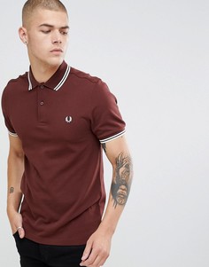 Коричневое поло с двойным кантом Fred Perry - Коричневый