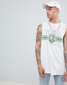 Oversize-футболка без рукавов с заниженной проймой и принтом тигра ASOS DESIGN - Белый