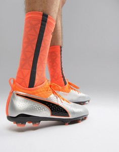 Серебристые кожаные футбольные бутсы Puma One 2 Ground Boots - Серебряный