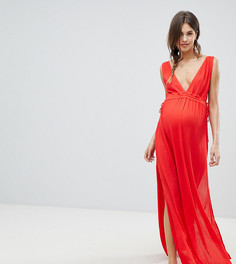 Пляжное платье из жатой ткани со сборками на талии ASOS DESIGN Maternity - Красный