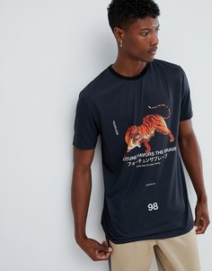 Свободная длинная футболка с принтом тигра и надписью ASOS DESIGN - Черный
