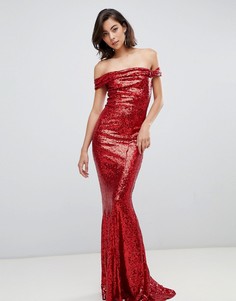 Платье макси с бантом и отделкой пайетками City Goddess - Красный