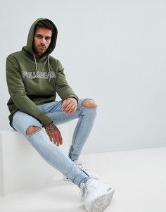 Худи цвета хаки с логотипом Pull&Bear - Зеленый