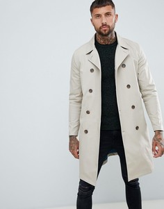 Двубортный макинтош River Island - Светло-бежевый